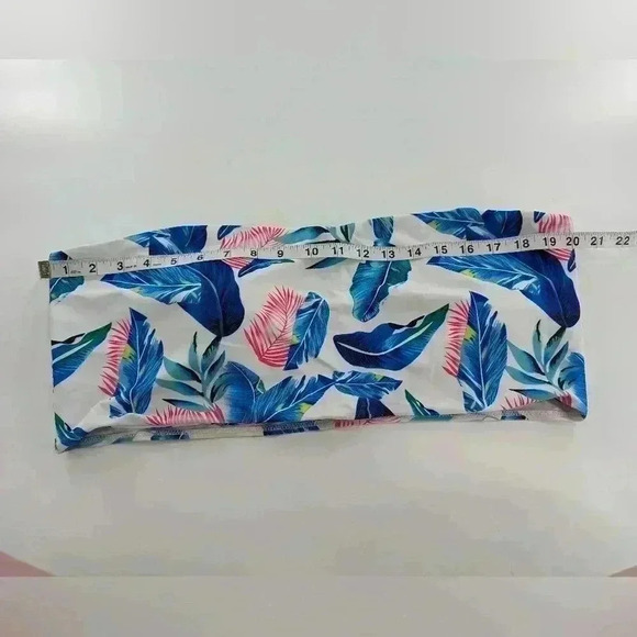 2 Piece High Waist 3XL White And Blue Feathered Swimsuit Strapless - Picture 7 of 11